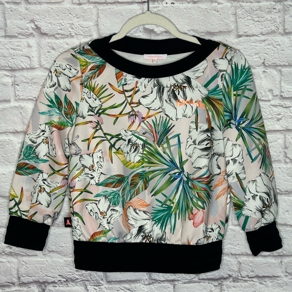 Patrizia Pepe Tropical Floral Print 3/4 Sleeve Boatneck Top - Picture 5 of 15